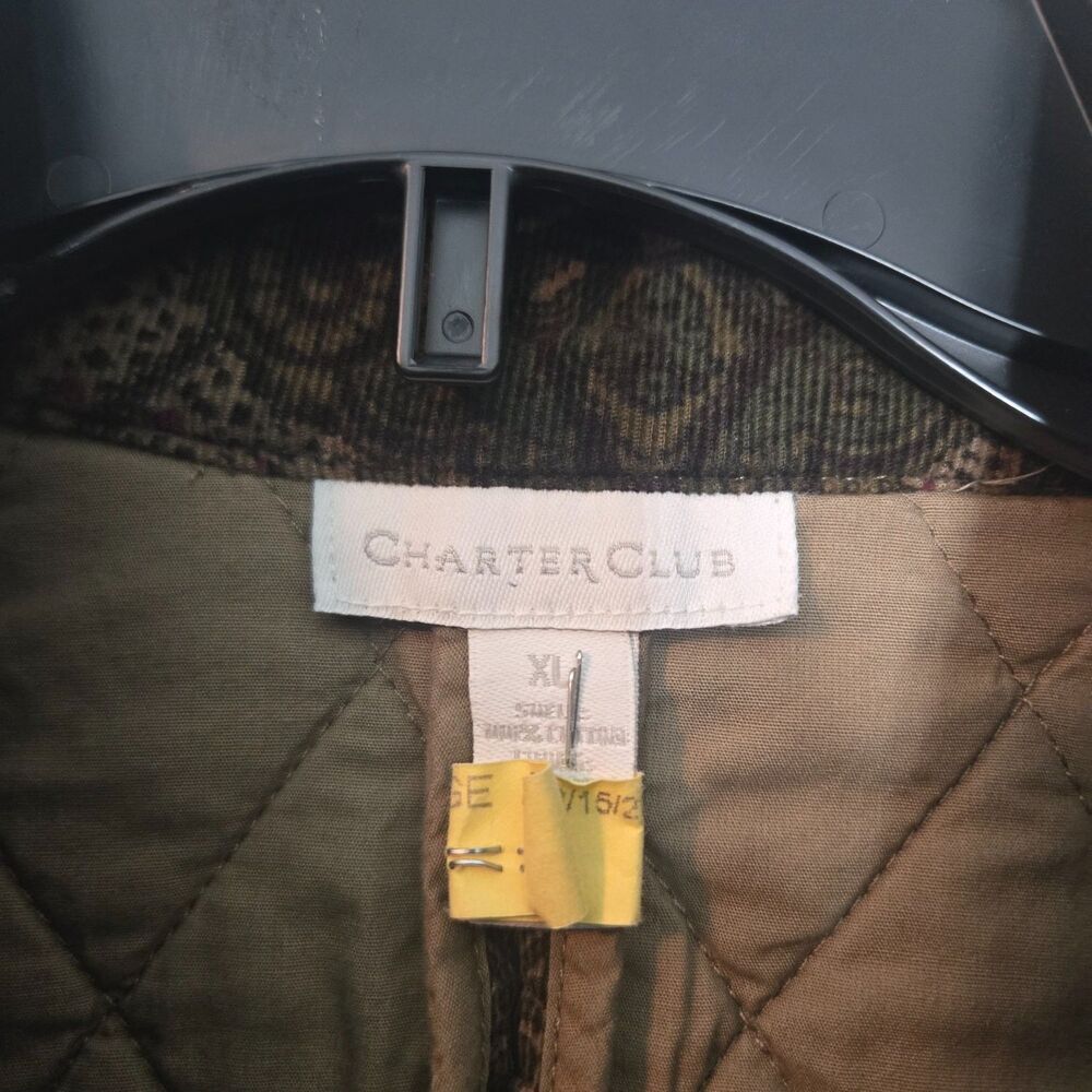 Charter Club Quilted Corduroy Jacket Womens XL Green Paisley Snap Front Coat - Picture 2 of 8